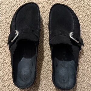Birkenstock Black Suede Slip-Ons with Buckle